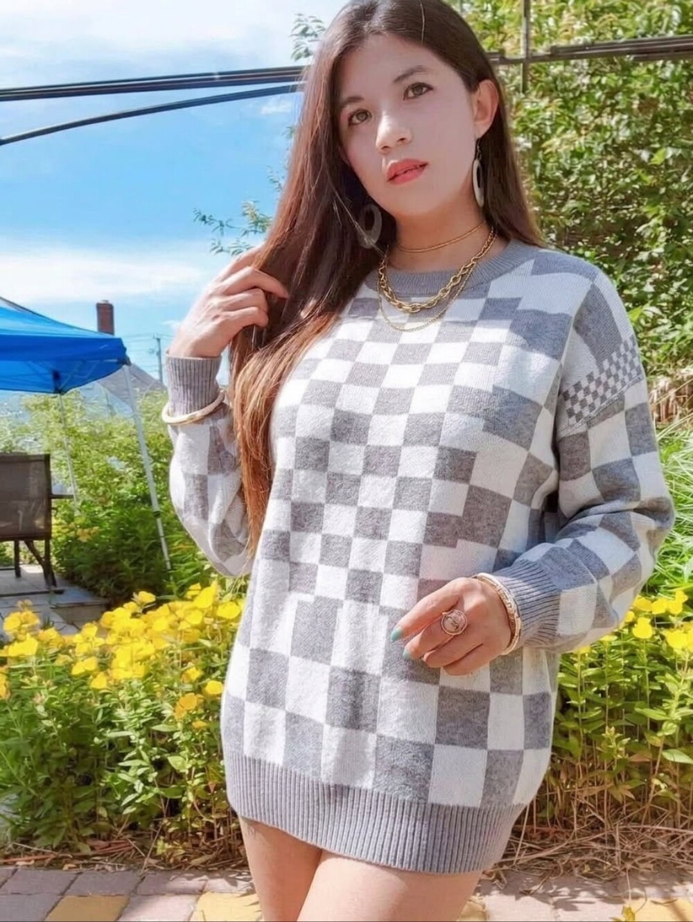 New Style! Stylish Checkered Pullover Knit Sweater